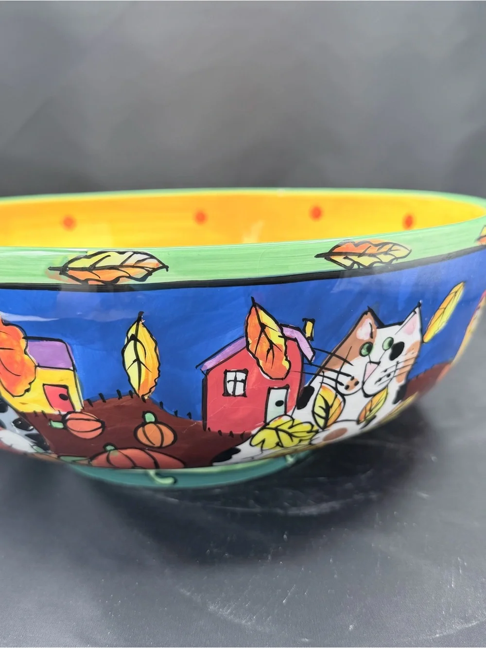 Catzilla 2001 Candace Reiter Large Mixing/Serving Bowl 12” Cats Pumpkins
